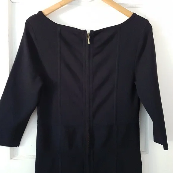 REISS Bodycon Boat Neck Knee Length Gold Detail Dress Dark Blue Sz M - Picture 7 of 15